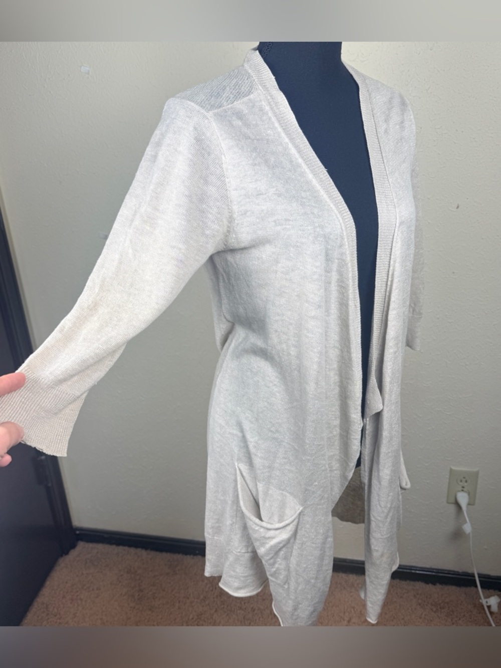 Eileen Fisher Women’s XS Tan Open-Front 100% Linen Slouchy Cardigan Pockets - Picture 3 of 14